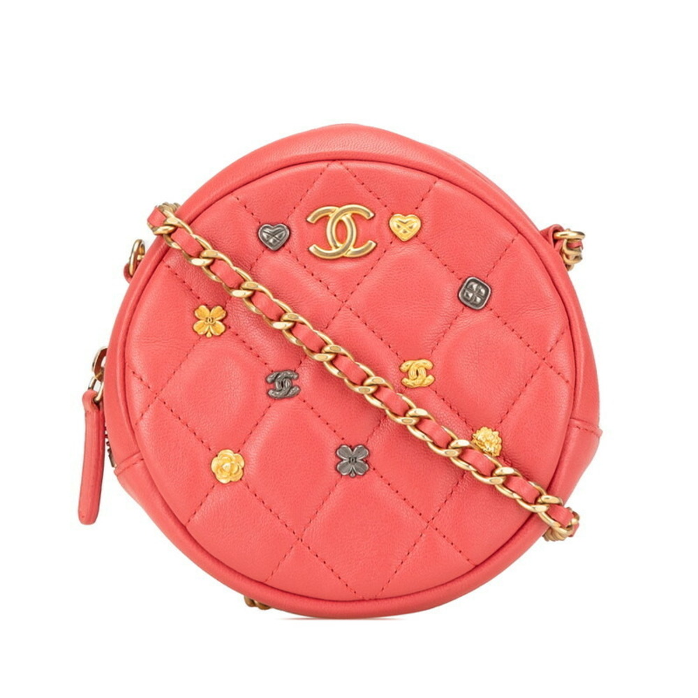 Chanel Heart Chain Lambskin Bag Cocomark Crossbody Matelasse Camellia Red